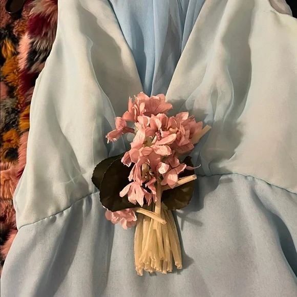 Aqua V-Neck Maxi Dress with Floral Waist Accent - Picture 7 of 11